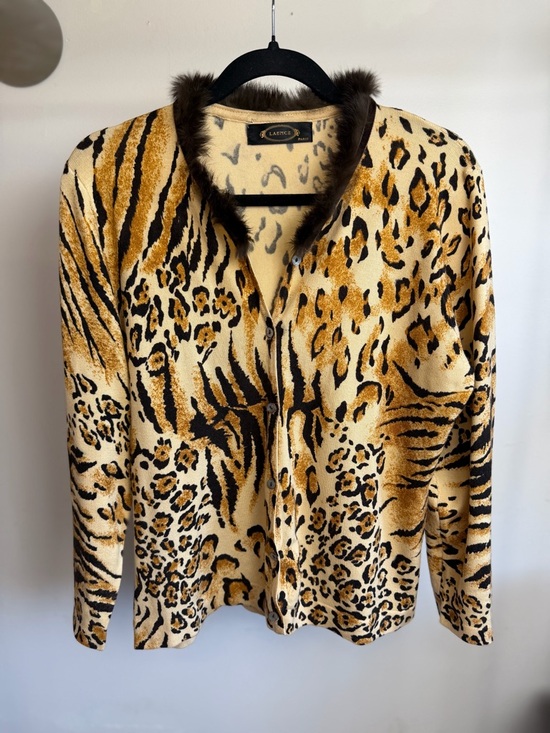 LAENCE PARIS Sweaters - LAENCE PARIS Vintage Cashmere Blend Animal Print Cardigan